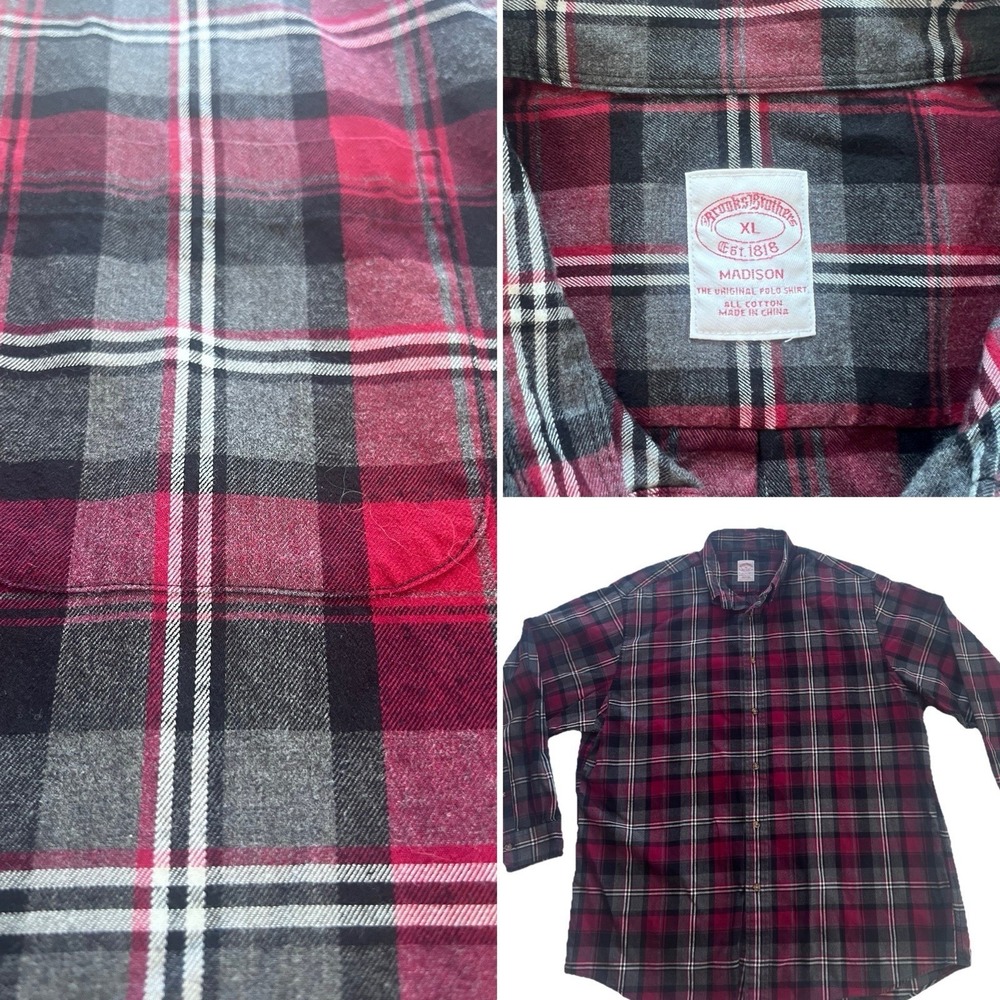 Brooks Brothers Shirt Mens XL Red Plaid‎ Madison Button Down Cotton (043)